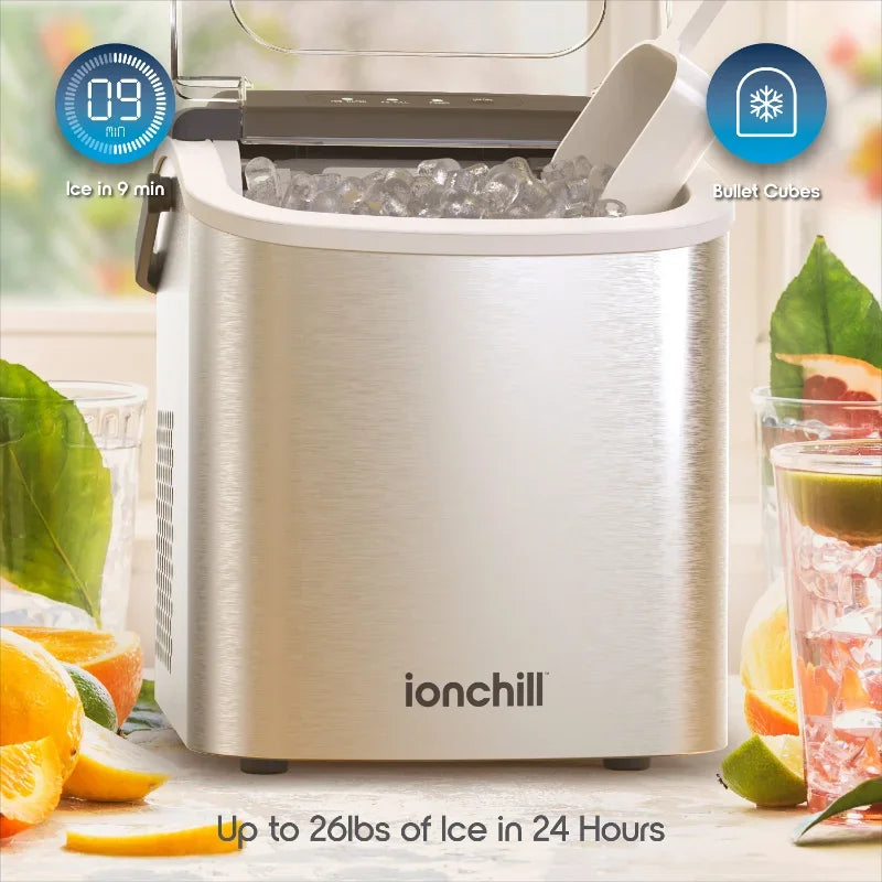 Quick Cube Ice Machine, 26lbs/24hrs Portable Countertop Bullet Ice Maker