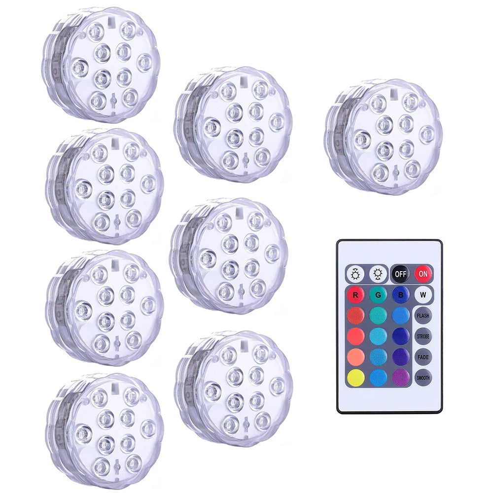 10 LEDs Submersible Light with Remote Control Underwater Night Lamp for Pool Vase Bowl Wedding Party Decoration Underwater Light