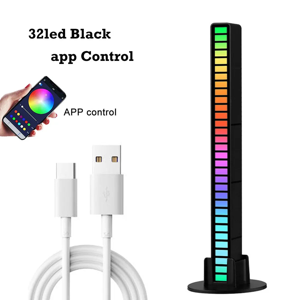 FTOYIN 32Led Music Rhythm Light USB Rechargeable APP Control RGB Symphony Sound Control Light Bar For Game Car Desktop Decor