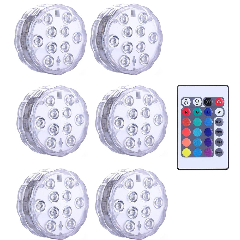 10 LEDs Submersible Light with Remote Control Underwater Night Lamp for Pool Vase Bowl Wedding Party Decoration Underwater Light