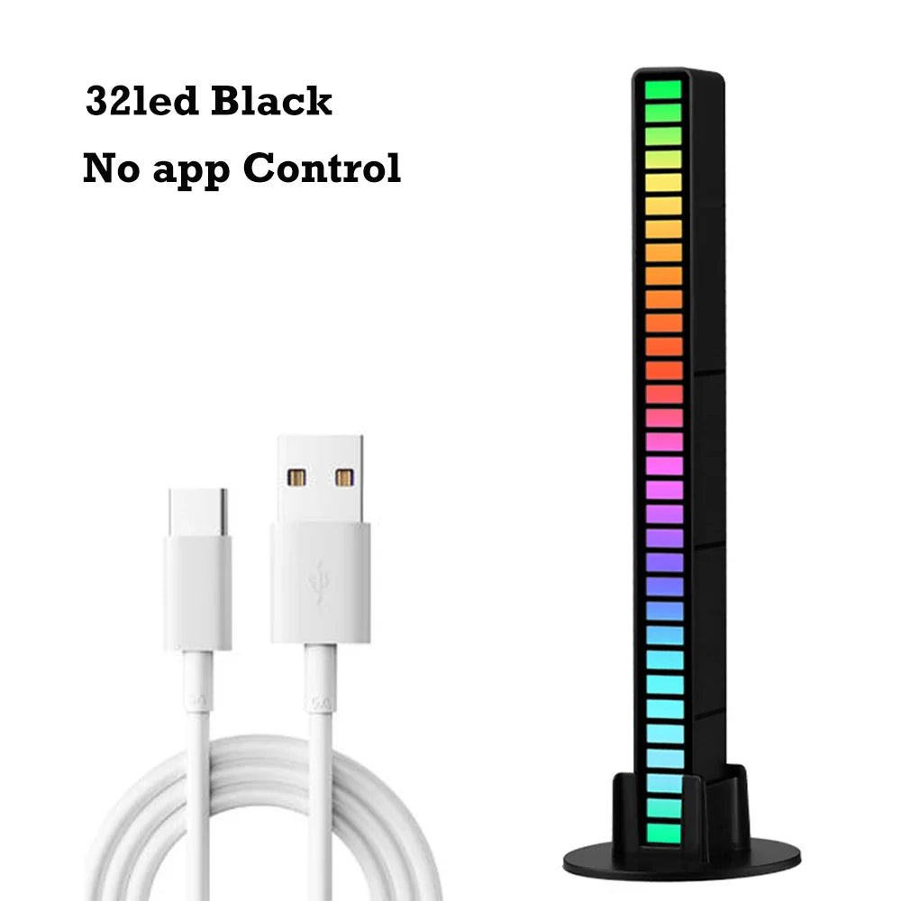 FTOYIN 32Led Music Rhythm Light USB Rechargeable APP Control RGB Symphony Sound Control Light Bar For Game Car Desktop Decor