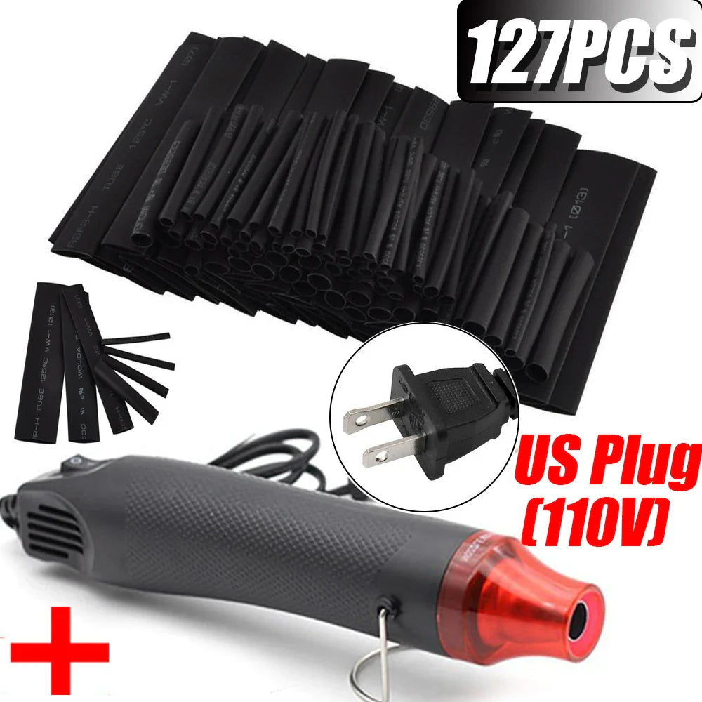 127/328pcs Heat Shrink Tube 2:1 Shrinkable Wire Shrinking Wrap Tubing Wire Connect Cover Protection with 300W Hot Air Gun