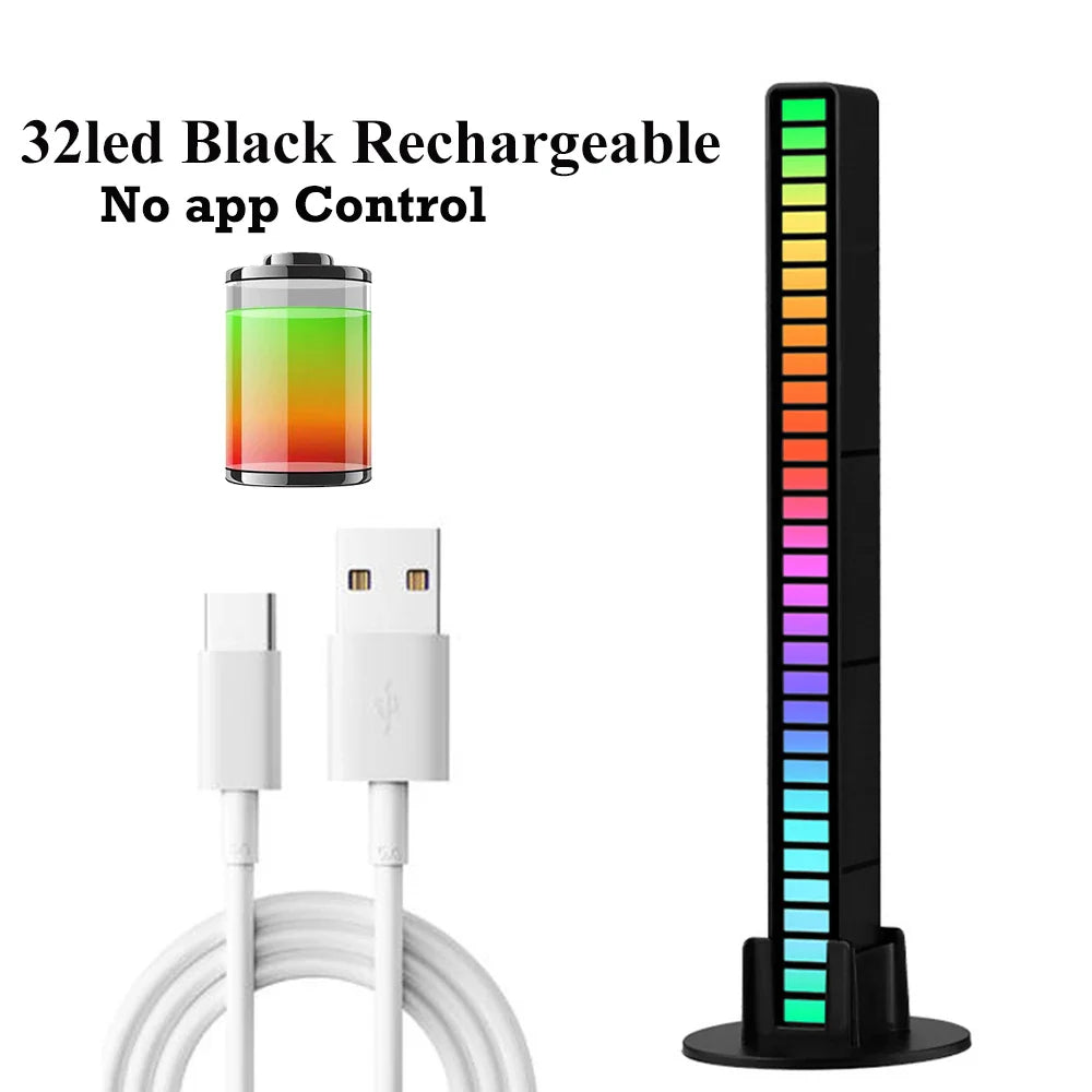 FTOYIN 32Led Music Rhythm Light USB Rechargeable APP Control RGB Symphony Sound Control Light Bar For Game Car Desktop Decor
