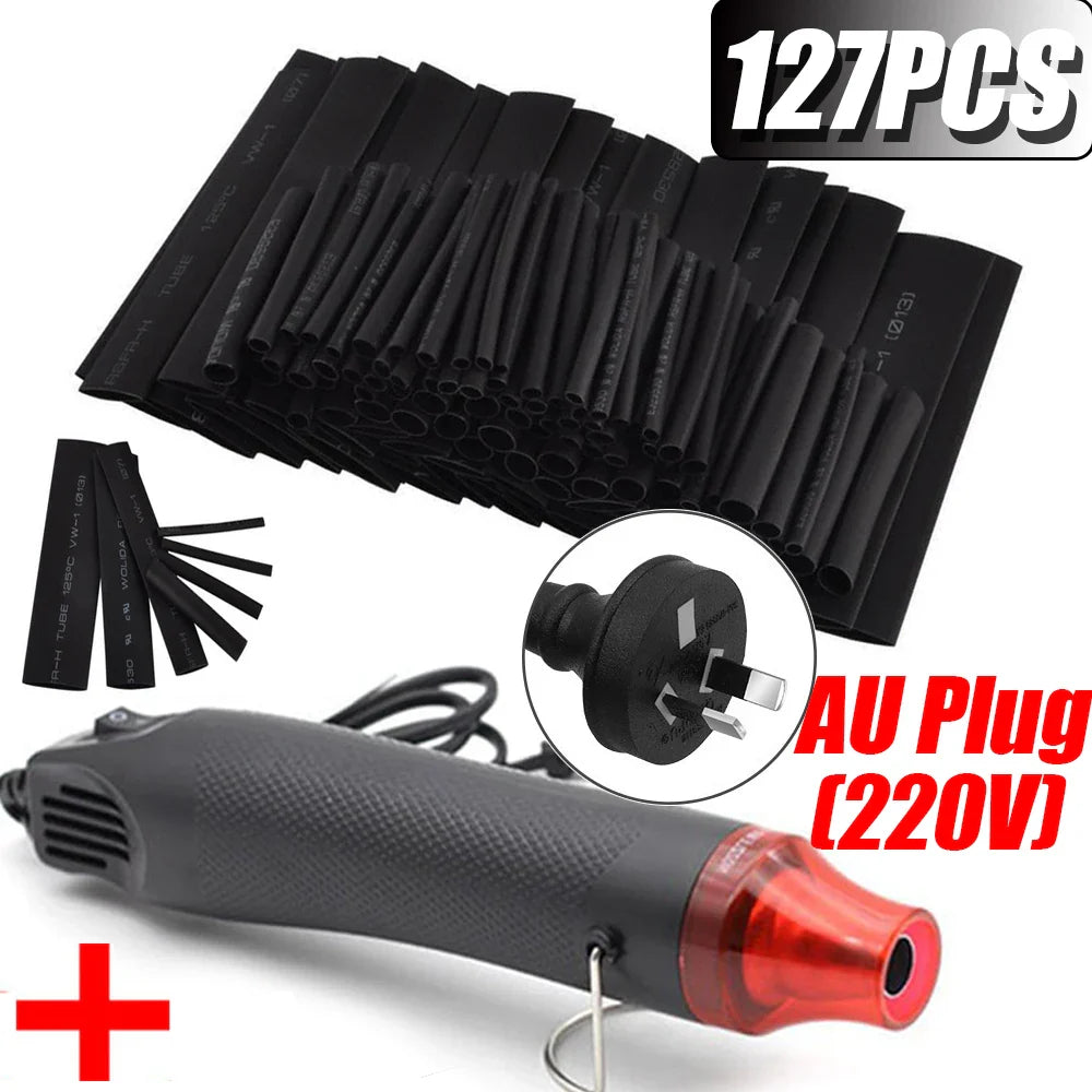 127/328pcs Heat Shrink Tube 2:1 Shrinkable Wire Shrinking Wrap Tubing Wire Connect Cover Protection with 300W Hot Air Gun