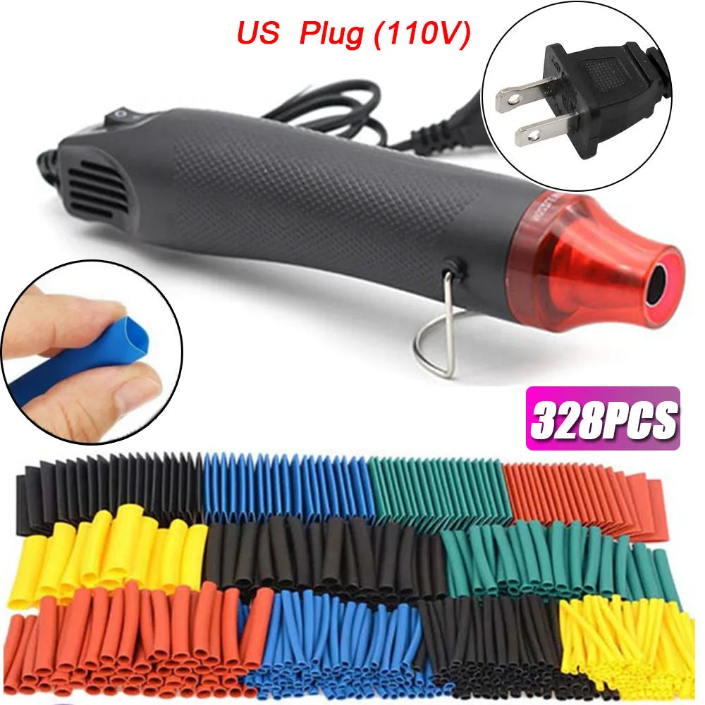 127/328pcs Heat Shrink Tube 2:1 Shrinkable Wire Shrinking Wrap Tubing Wire Connect Cover Protection with 300W Hot Air Gun