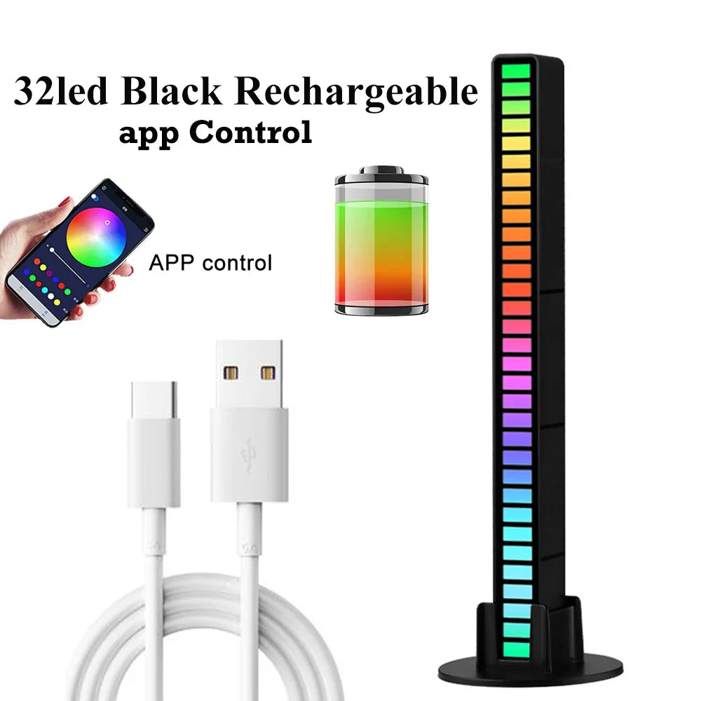 FTOYIN 32Led Music Rhythm Light USB Rechargeable APP Control RGB Symphony Sound Control Light Bar For Game Car Desktop Decor
