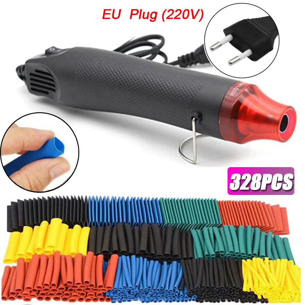 127/328pcs Heat Shrink Tube 2:1 Shrinkable Wire Shrinking Wrap Tubing Wire Connect Cover Protection with 300W Hot Air Gun