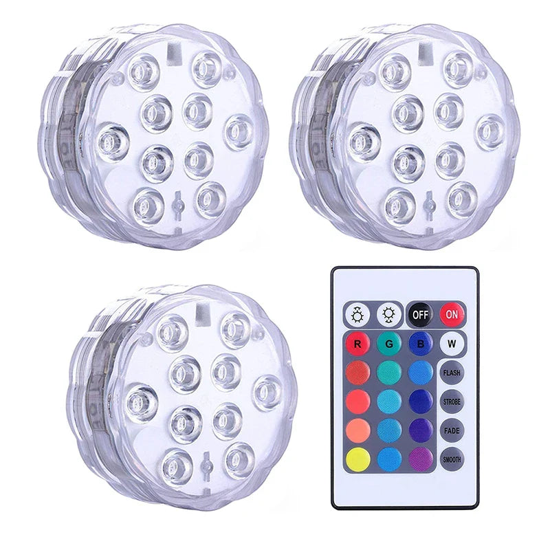 10 LEDs Submersible Light with Remote Control Underwater Night Lamp for Pool Vase Bowl Wedding Party Decoration Underwater Light