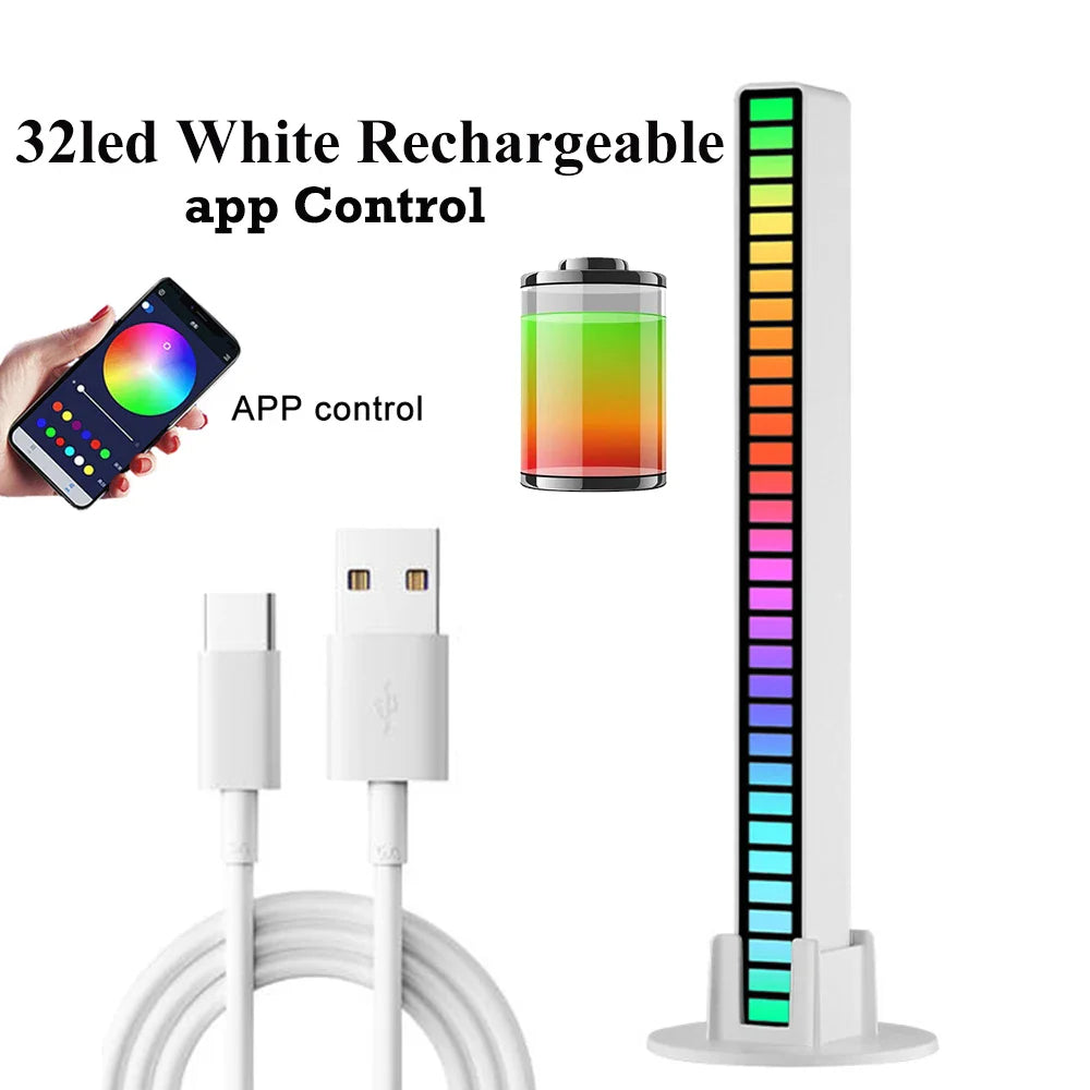 FTOYIN 32Led Music Rhythm Light USB Rechargeable APP Control RGB Symphony Sound Control Light Bar For Game Car Desktop Decor