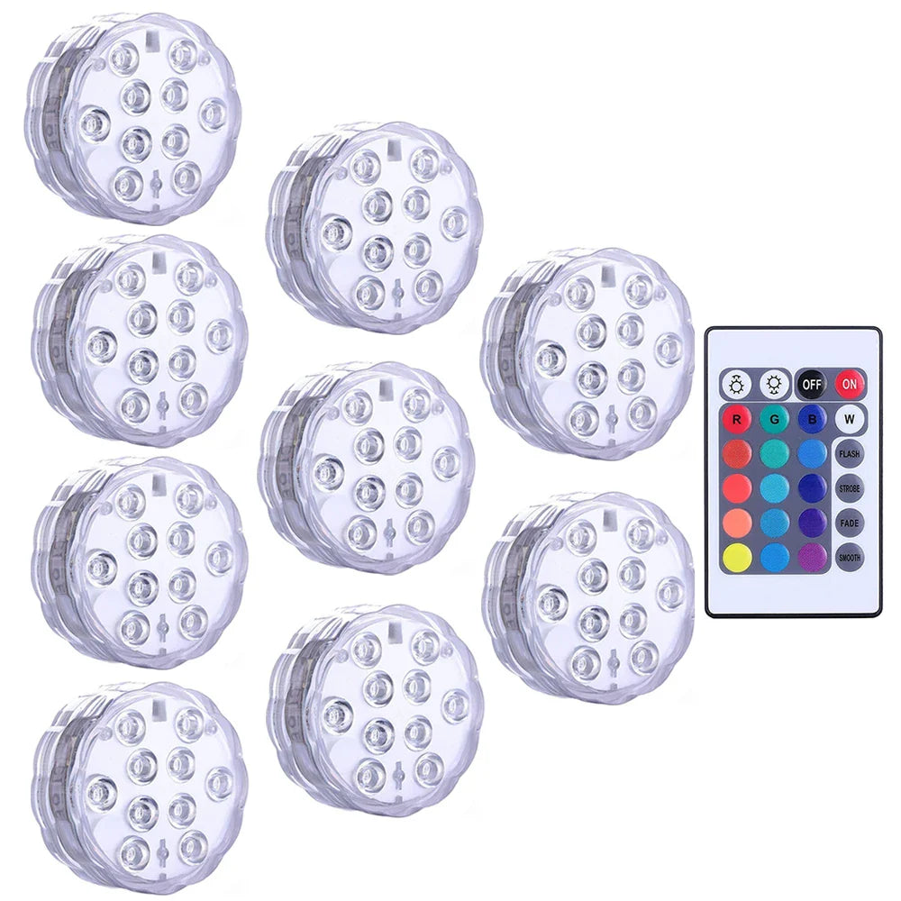 10 LEDs Submersible Light with Remote Control Underwater Night Lamp for Pool Vase Bowl Wedding Party Decoration Underwater Light