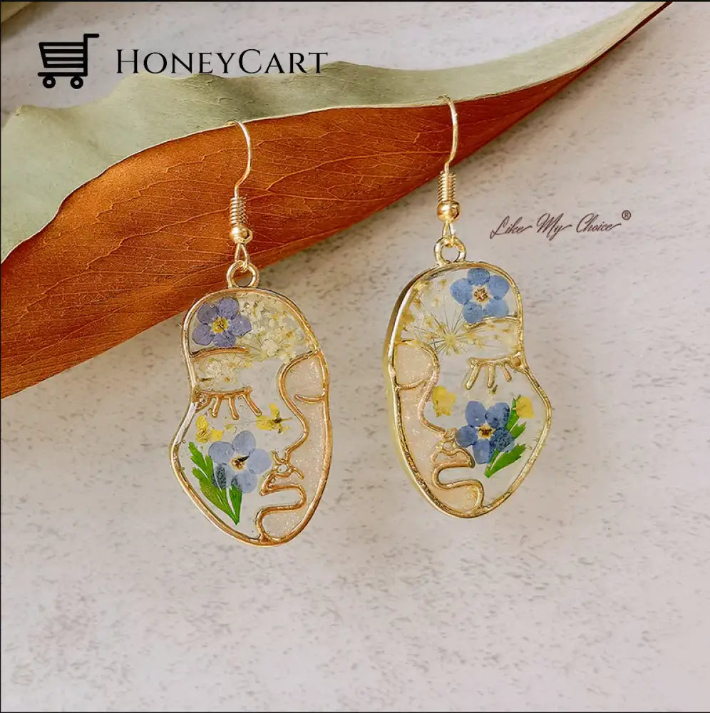 Abstract Face Forget Me Not Flower Earrings Tool
