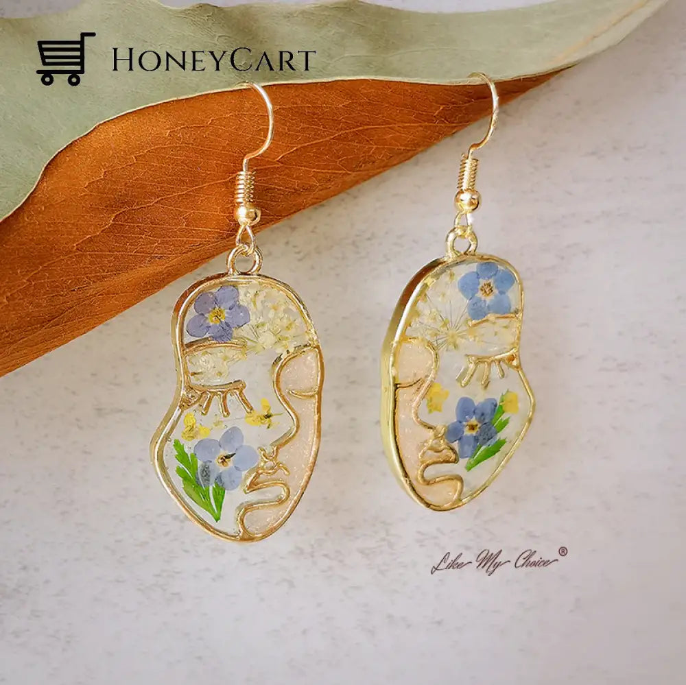 Abstract Face Forget Me Not Flower Earrings Tool