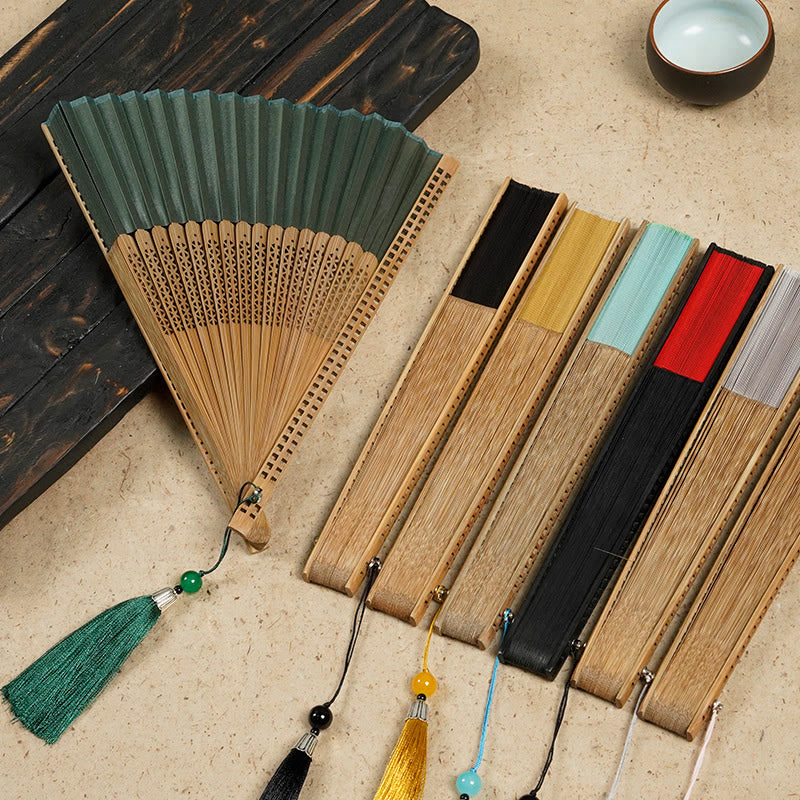 Vintage Bamboo Handheld Silk Folding Fan