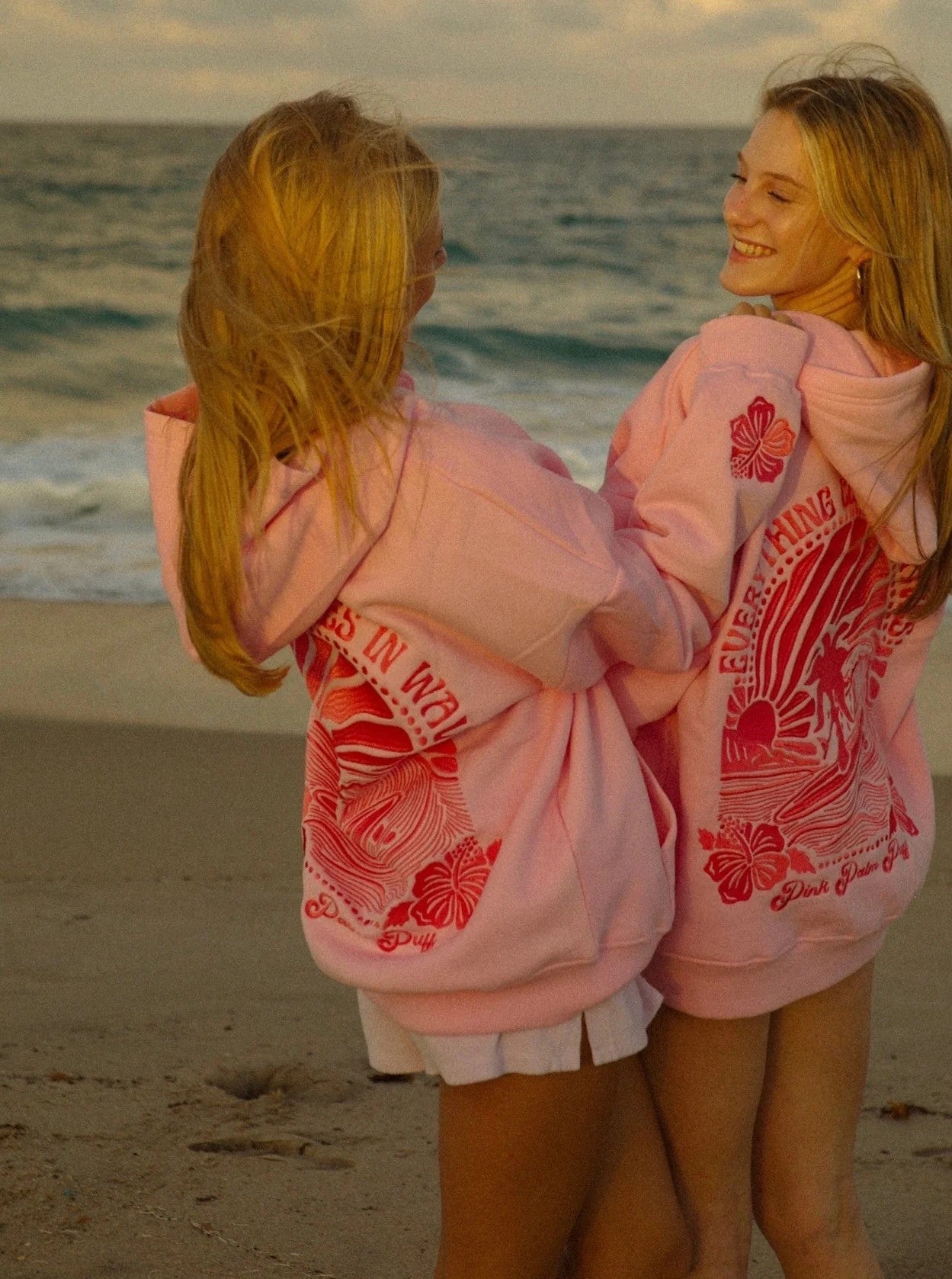 Pink Palm Puff "Everything Comes in Waves" Oversized Hoodie