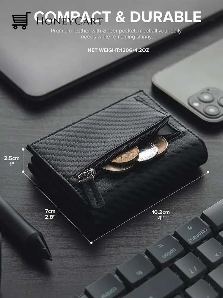 Banknote Compartment Magnetic Strip Closure Tri-Fold Wallet
