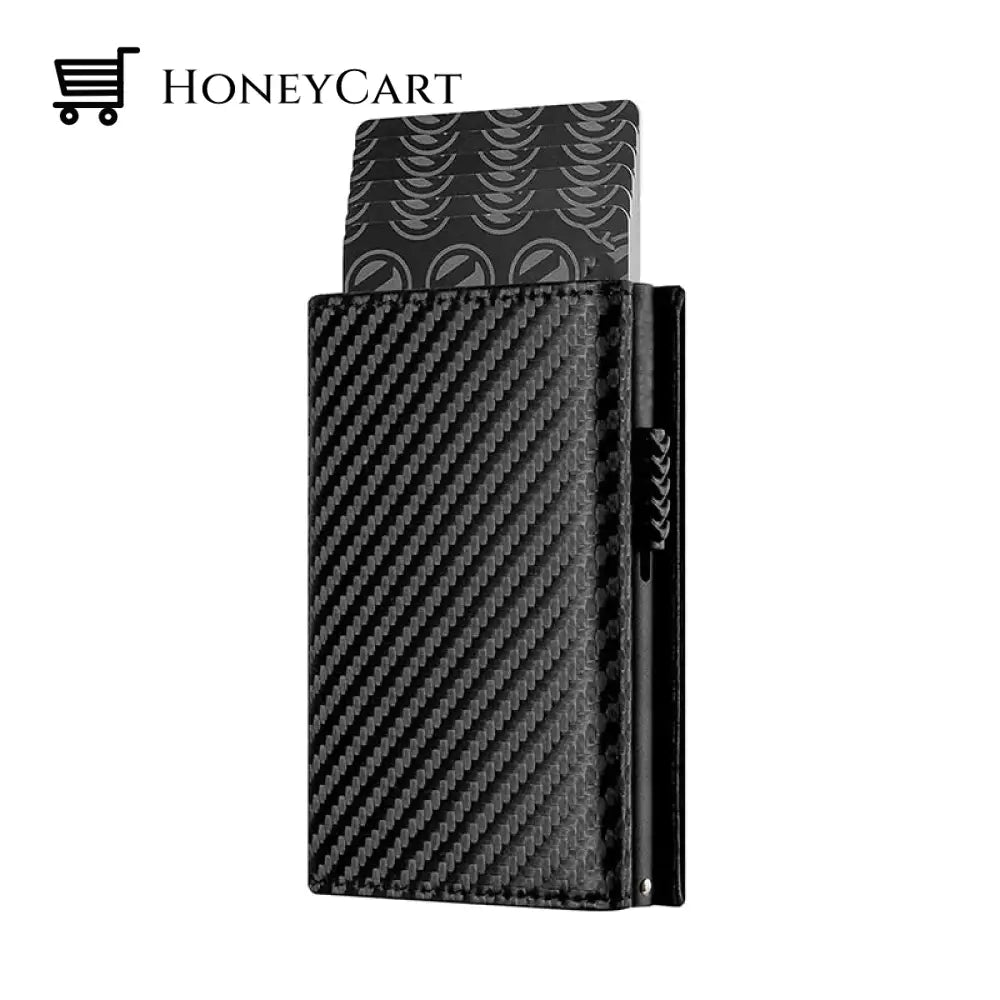 Banknote Compartment Magnetic Strip Closure Tri-Fold Wallet Carbon Fiber