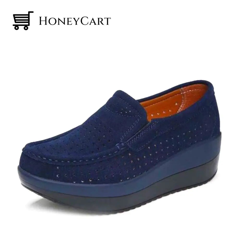 Beth Womens Platform Shoes Navy Blue Hollow / Uk 3 | Us 5 Eu 36