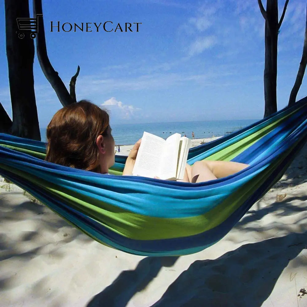 Brazilian Double Hammock 2 Person Canvas Cotton With Carrying Bag For Patio Porch Garden Backyard