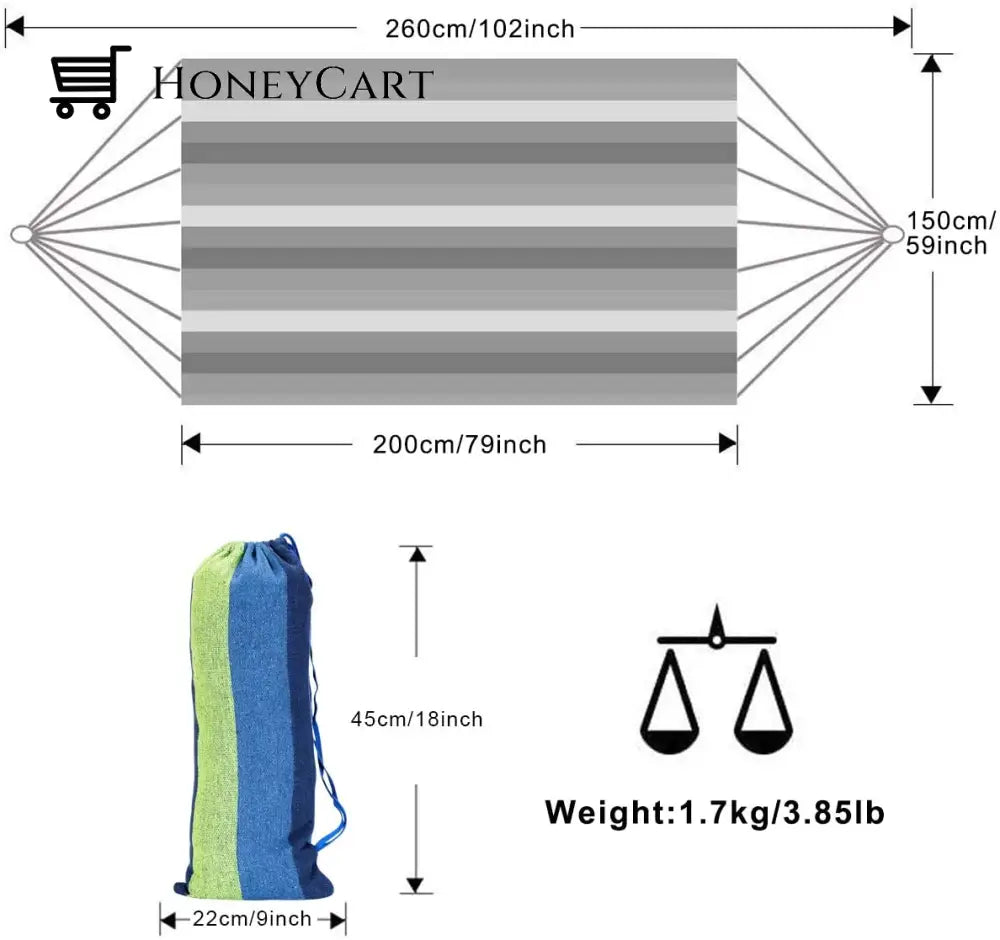 Brazilian Double Hammock 2 Person Canvas Cotton With Carrying Bag For Patio Porch Garden Backyard