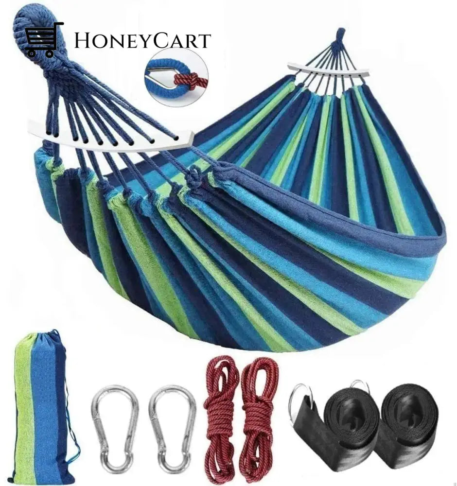 Brazilian Double Hammock 2 Person Canvas Cotton With Carrying Bag For Patio Porch Garden Backyard