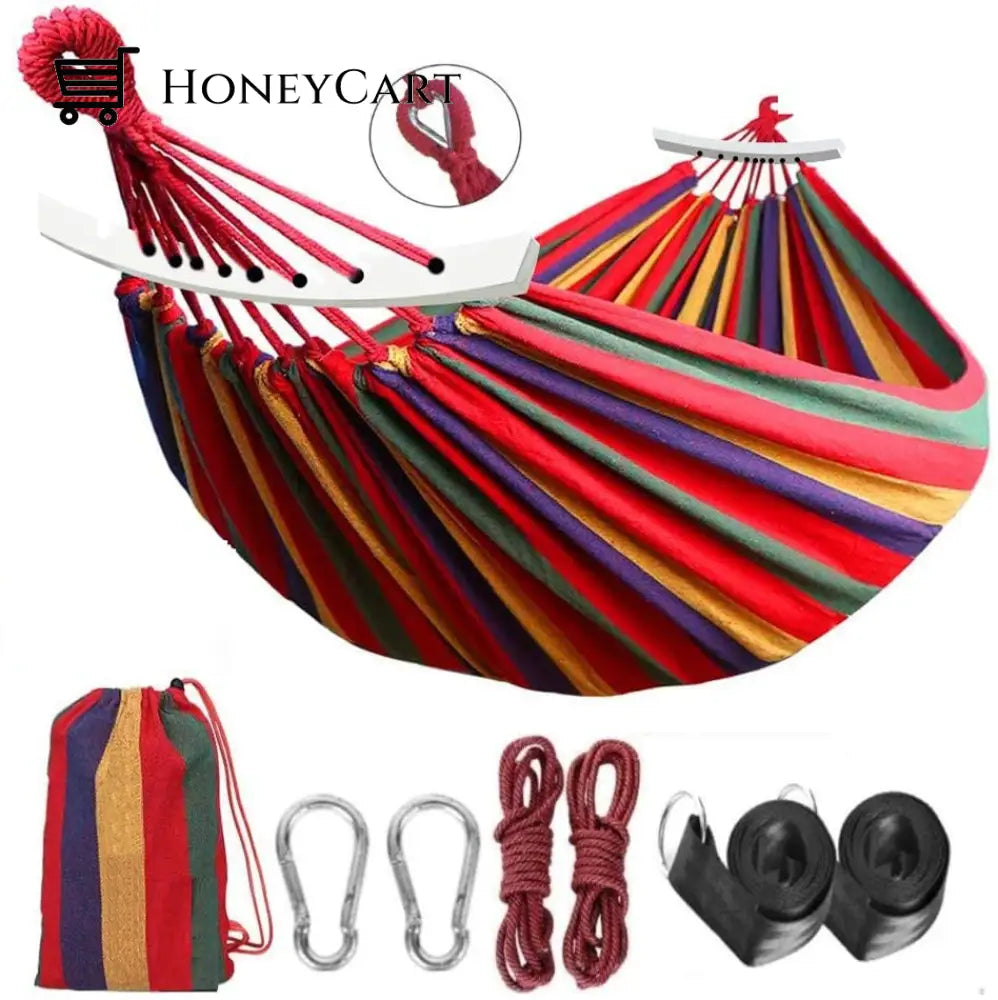 Brazilian Double Hammock 2 Person Canvas Cotton With Carrying Bag For Patio Porch Garden Backyard