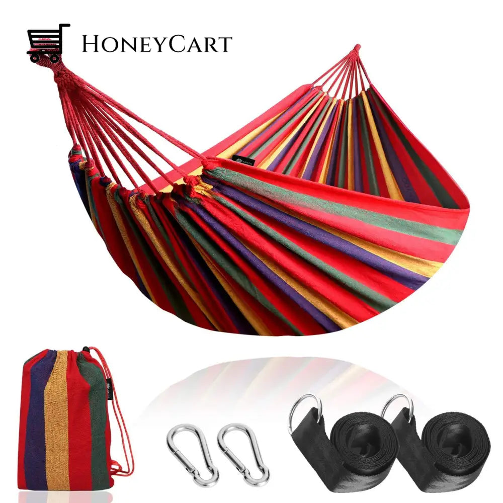 Brazilian Double Hammock 2 Person Canvas Cotton With Carrying Bag For Patio Porch Garden Backyard