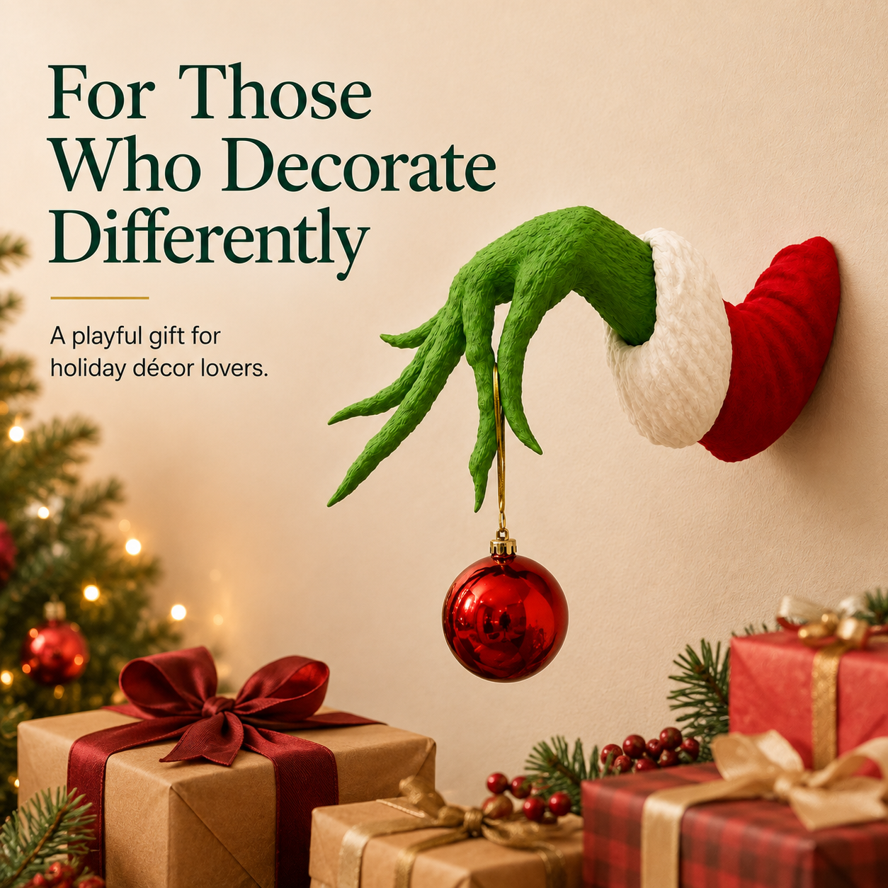 Green Monster Hand Christmas Wall Mount Ornament Holder Decor