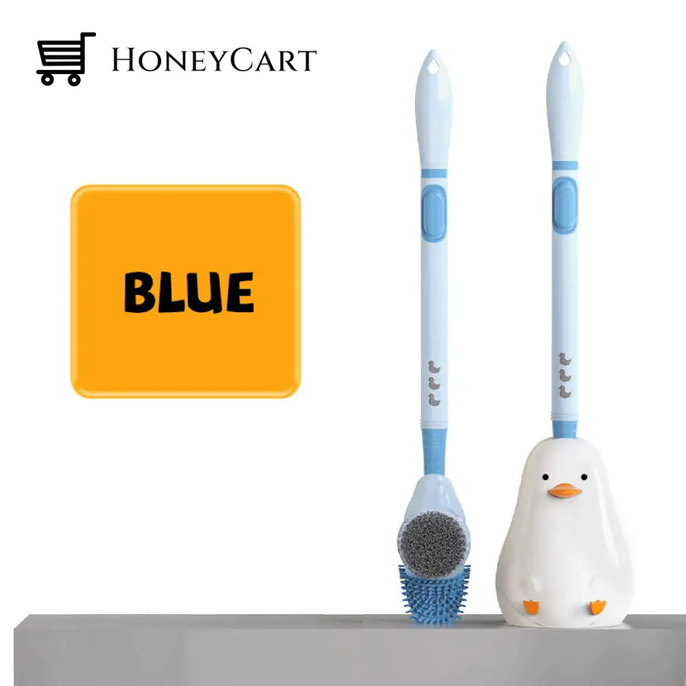 Cartoon Cute Duck Toilet Brush With Fluid Blue Beauty& Health