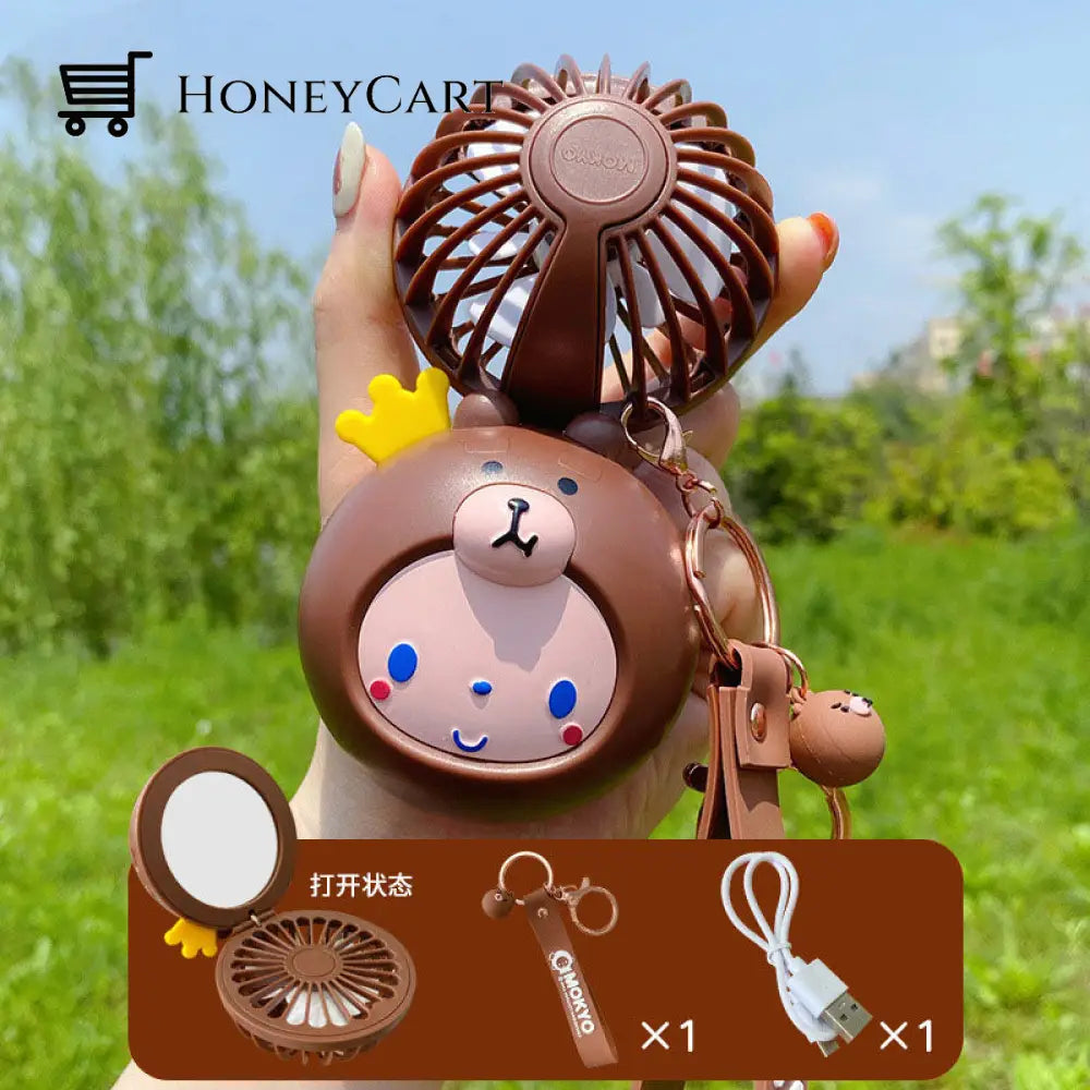 Cartoon Usb Charging Fan Makeup Mirror Face Mirrors