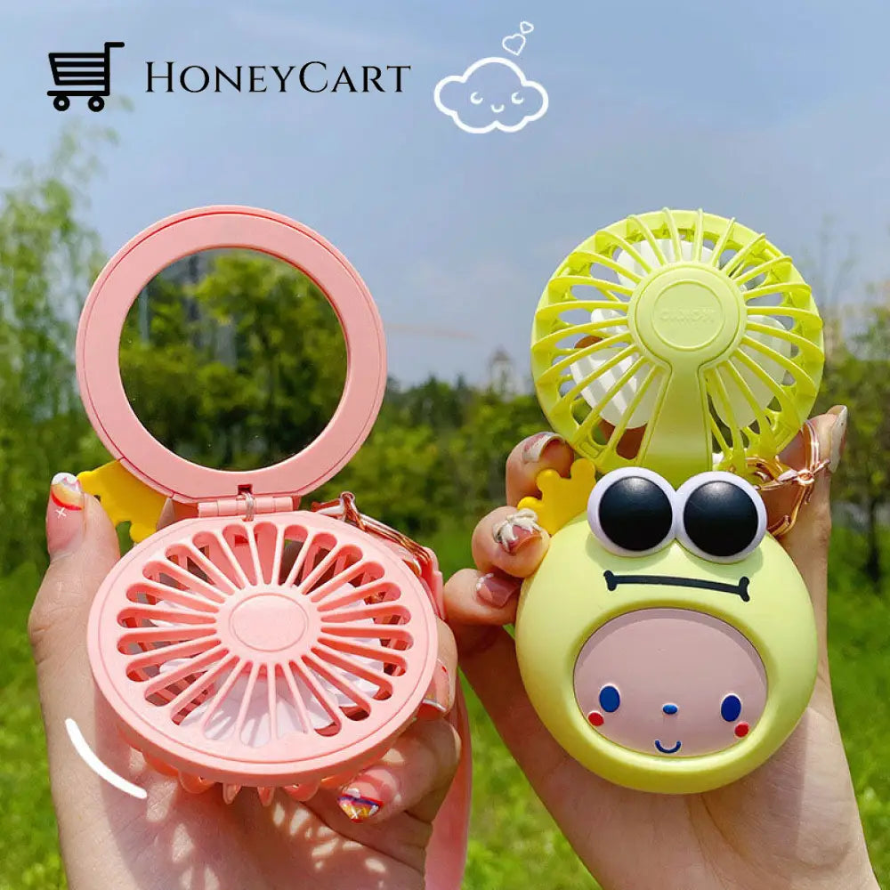 Cartoon Usb Charging Fan Makeup Mirror Face Mirrors