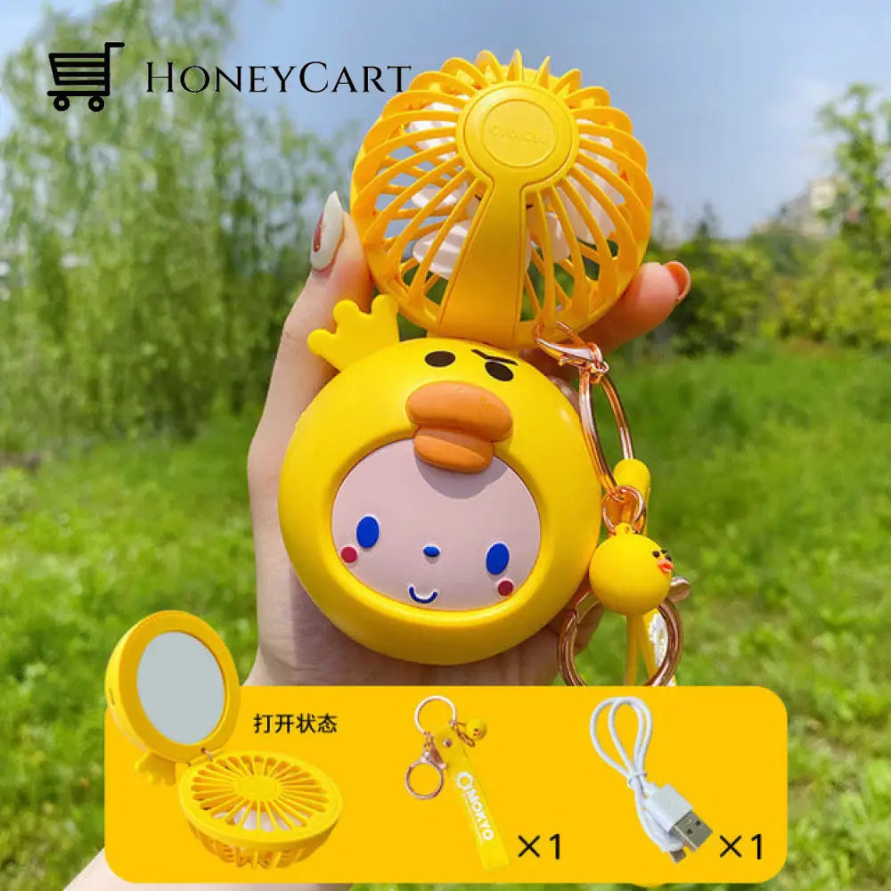 Cartoon Usb Charging Fan Makeup Mirror Yellow Face Mirrors