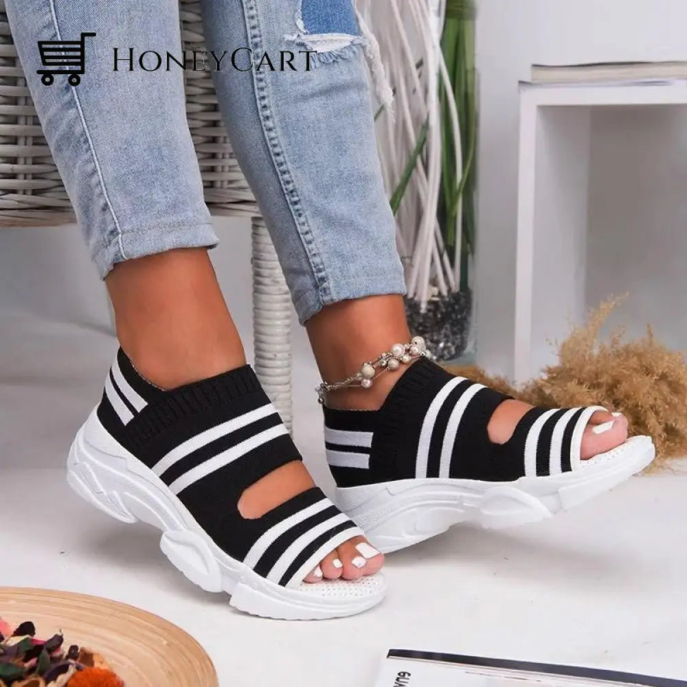 Casual Women Breathable Wedge Comfy Sandals - Fit All Width Foot Black / 5 Wjj-719