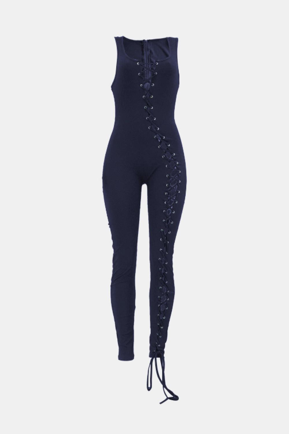 Lace-Up Sleeveless Jumpsuit