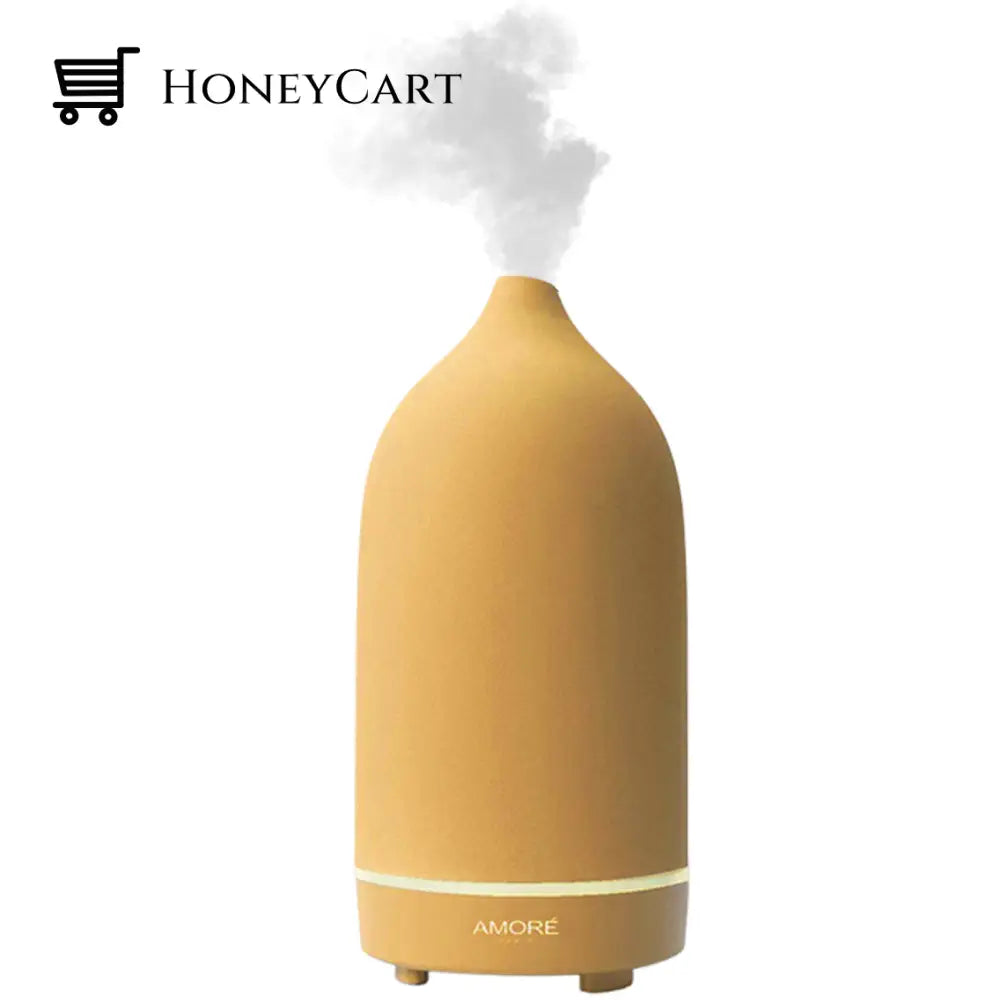 Ceramic Ultrasonic Aromatherapy Essential Oil Diffuser Light Brown Wellness