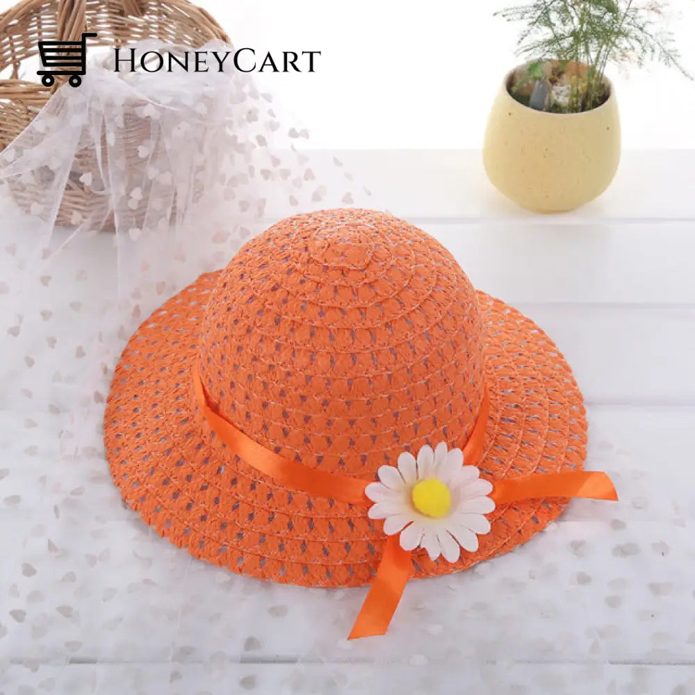 Childrens Summer Straw Hat And Bag Orange-Hat