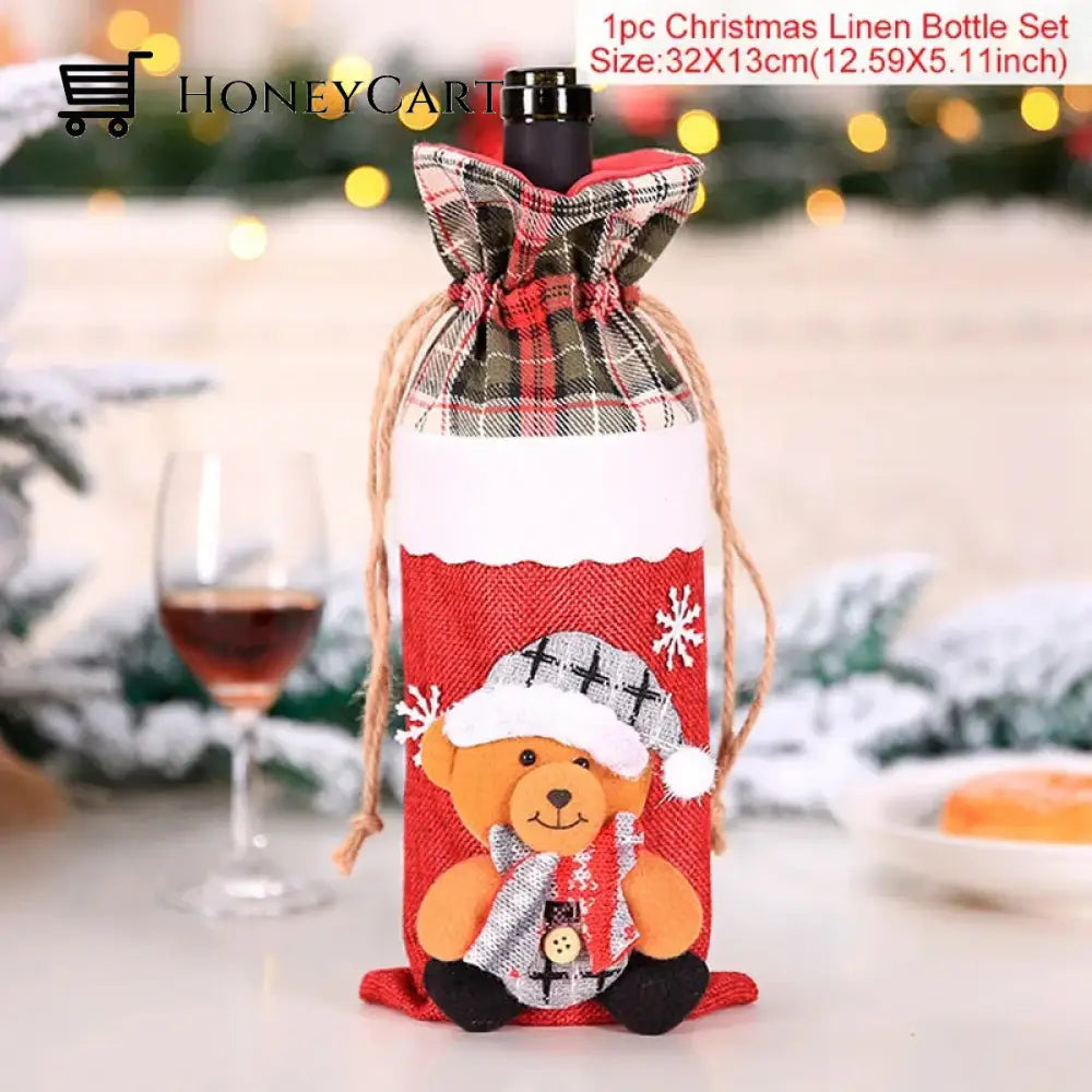 Christmas Decorations For Home Santa Claus Wine Bottle Cover Snowman Bear 1