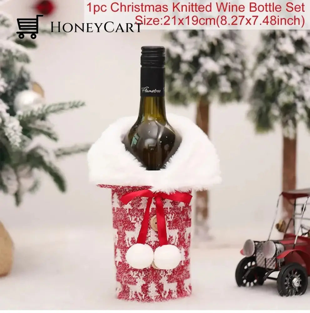 Christmas Decorations For Home Santa Claus Wine Bottle Cover Snowman Bow 1