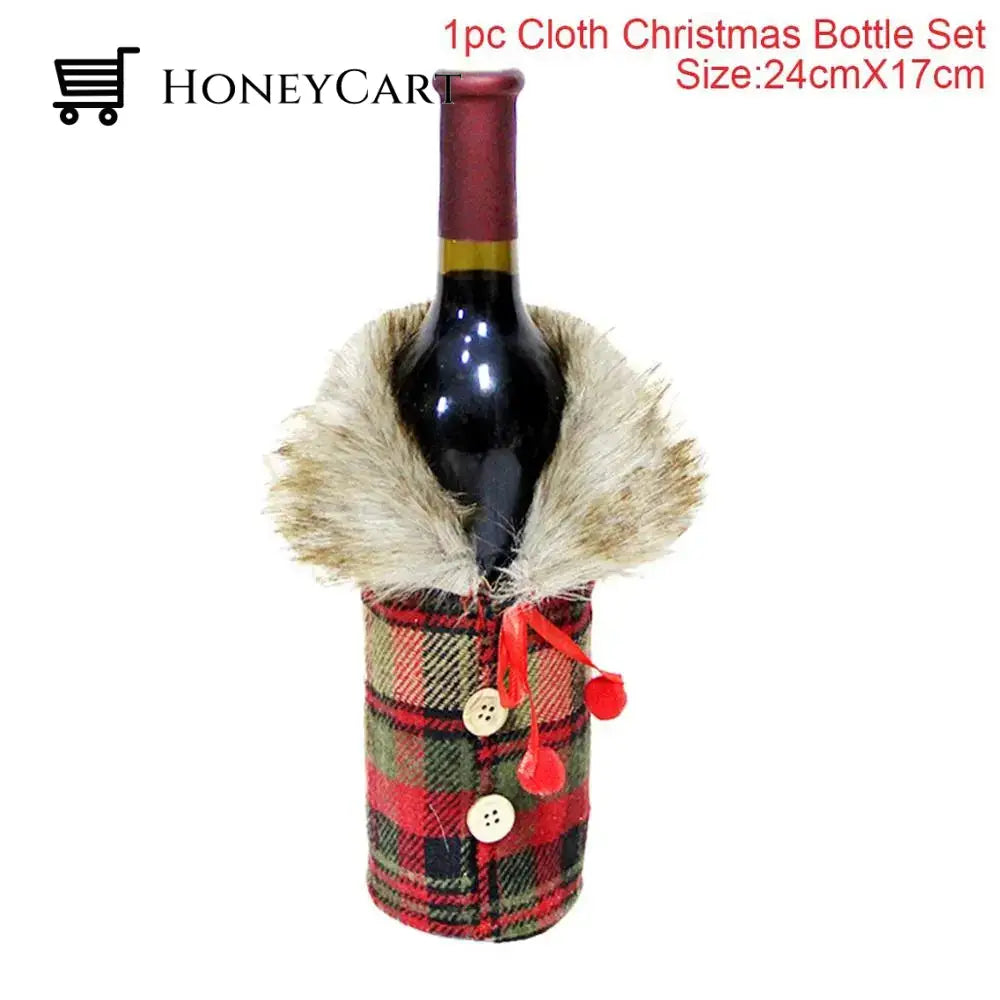 Christmas Decorations For Home Santa Claus Wine Bottle Cover Snowman Plaid Wine Cover