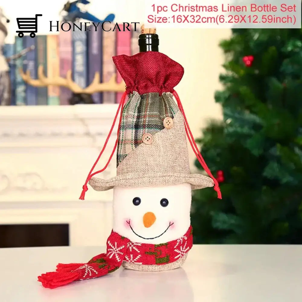 Christmas Decorations For Home Santa Claus Wine Bottle Cover Snowman Stops 2