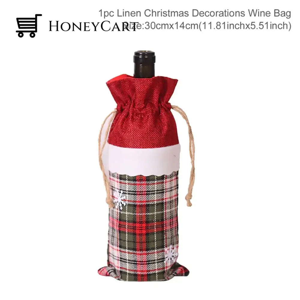 Christmas Decorations For Home Santa Claus Wine Bottle Cover Snowman Stripe 1