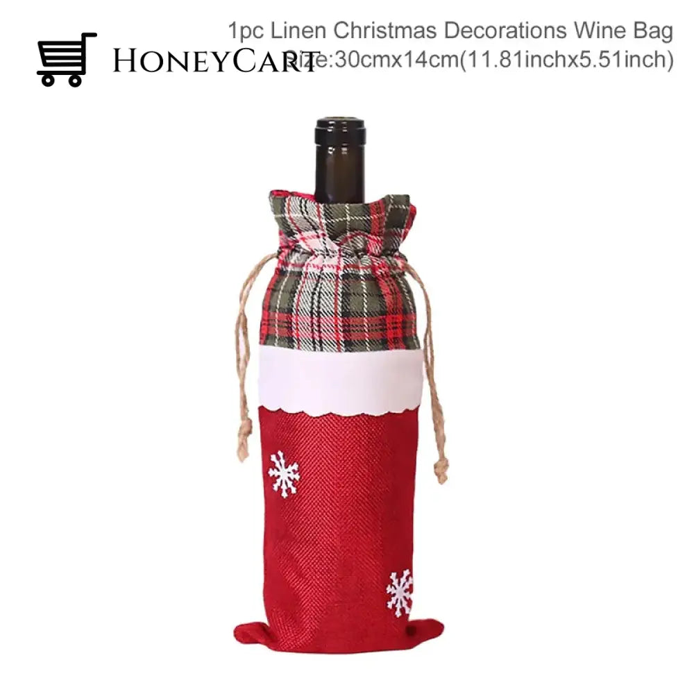 Christmas Decorations For Home Santa Claus Wine Bottle Cover Snowman Stripe 2
