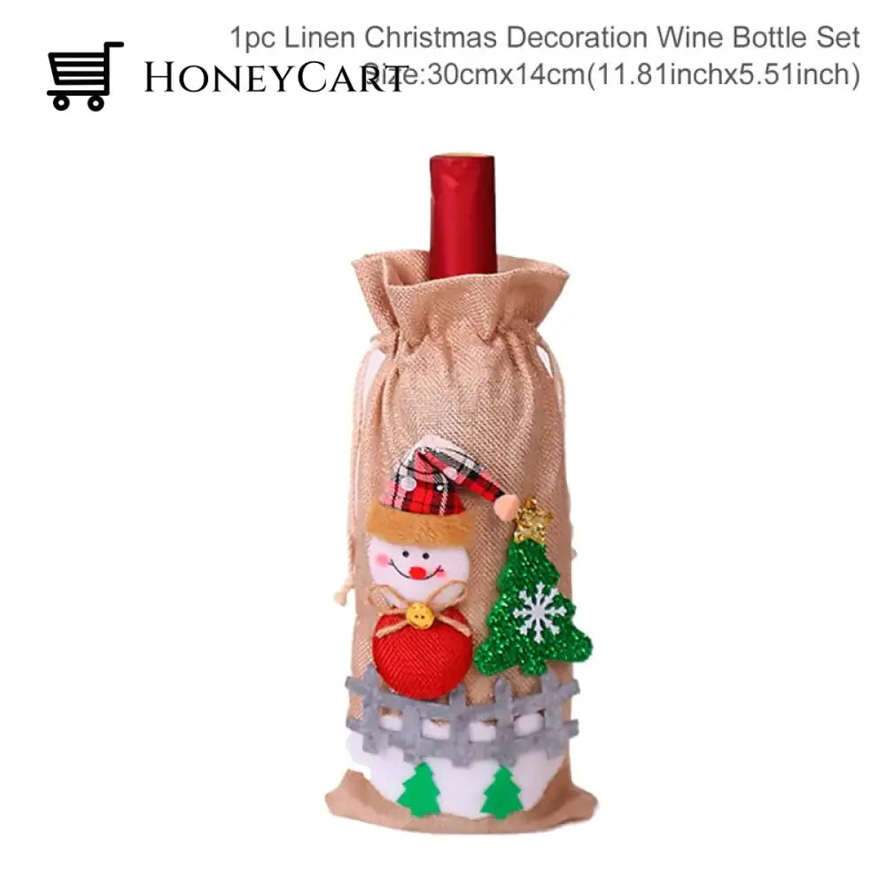 Christmas Decorations For Home Santa Claus Wine Bottle Cover Snowman Snowman Tree
