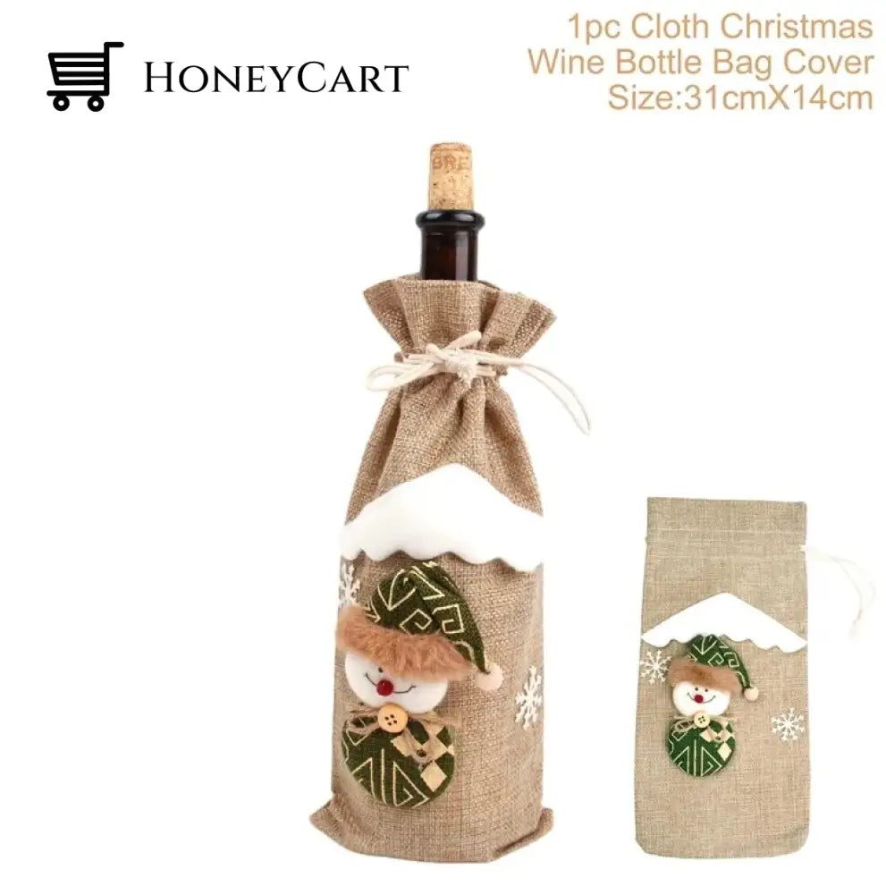 Christmas Decorations For Home Santa Claus Wine Bottle Cover Snowman White Santa