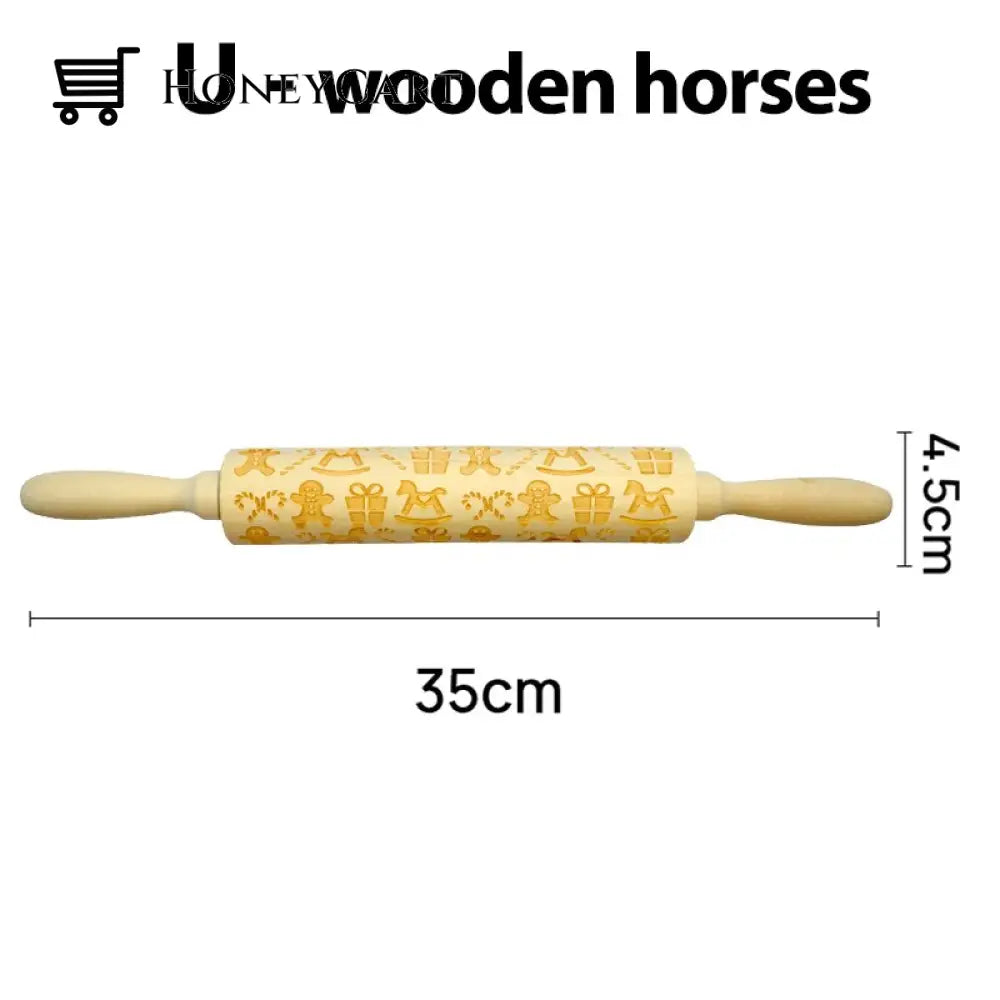 Christmas Embossing Rolling Pins With Patterns U-Wooden Horse