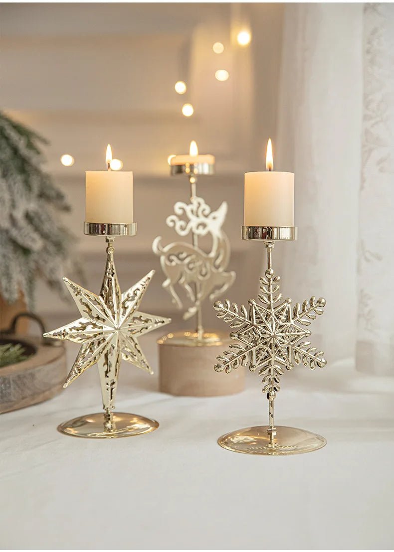 Christmas Iron Golden Candle Holder with Star and Elk Design – Candle Holder for Your Christmas and New Year Table Decor!