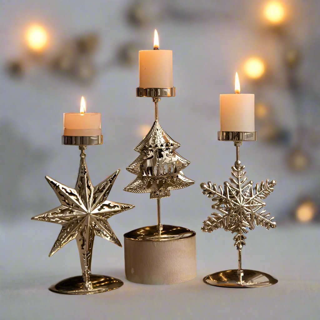 Christmas Iron Golden Candle Holder with Star and Elk Design – Candle Holder for Your Christmas and New Year Table Decor!
