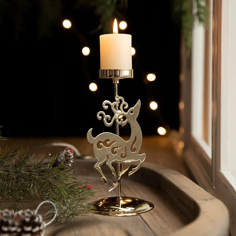 Christmas Iron Golden Candle Holder with Star and Elk Design – Candle Holder for Your Christmas and New Year Table Decor!