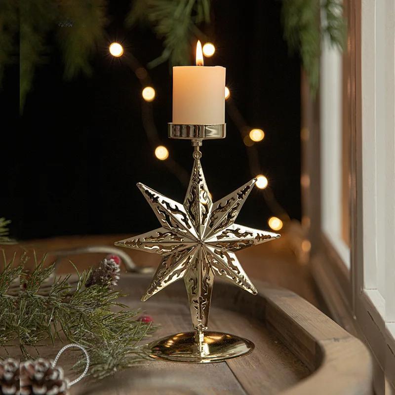 Christmas Iron Golden Candle Holder with Star and Elk Design – Candle Holder for Your Christmas and New Year Table Decor!