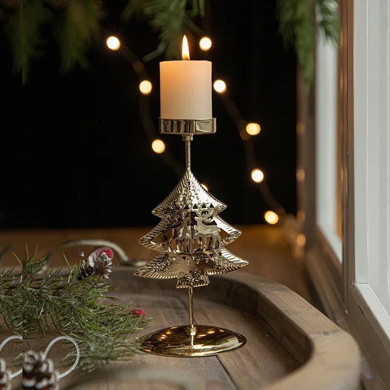 Christmas Iron Golden Candle Holder with Star and Elk Design – Candle Holder for Your Christmas and New Year Table Decor!