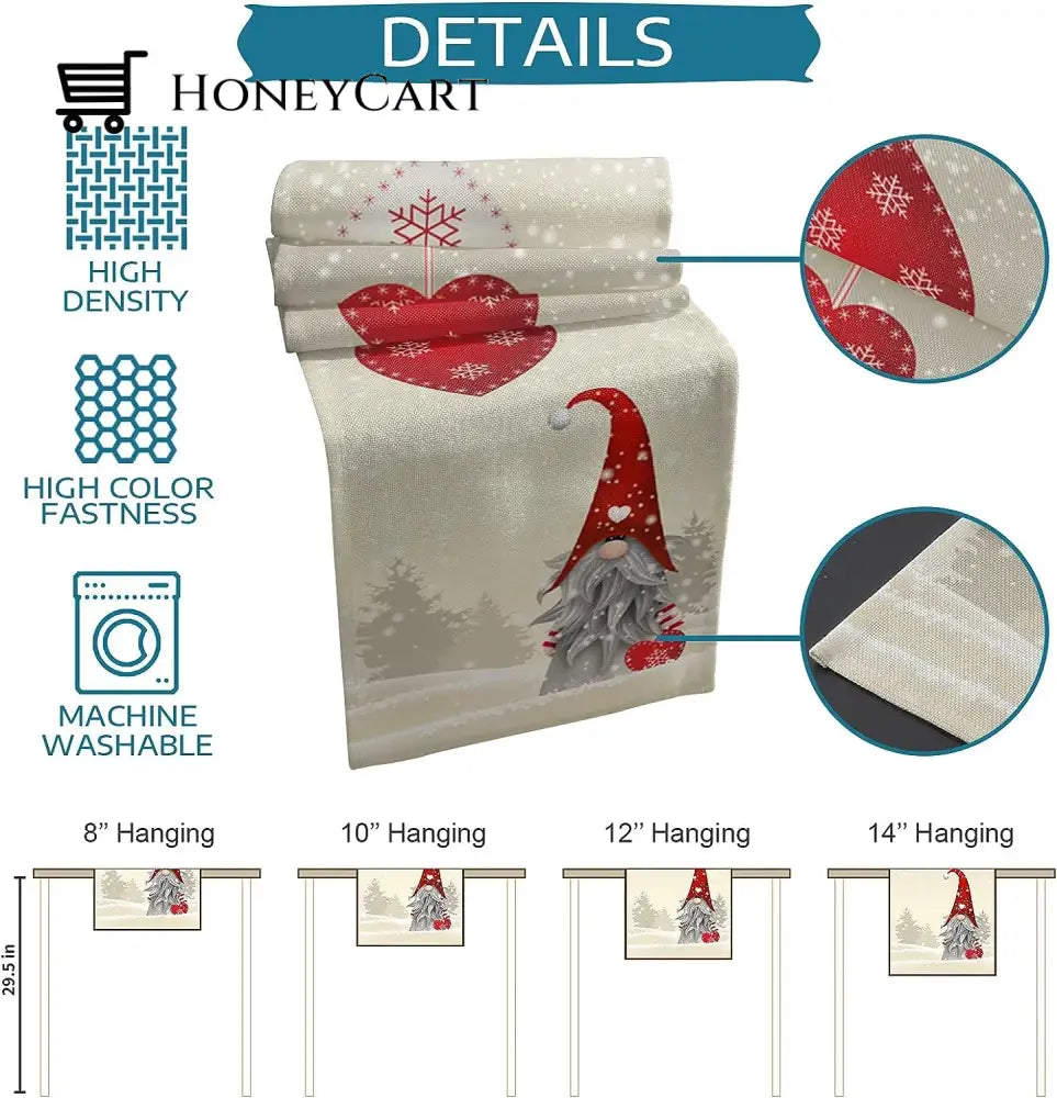 Christmas Snowflakes Gnome Linen Table Runners Dresser Scarves Decor